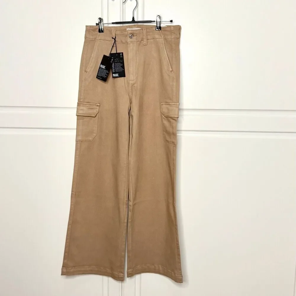 NWT PAIGE Carly Coated High Waist Wide Leg Jeans in latte Size 27